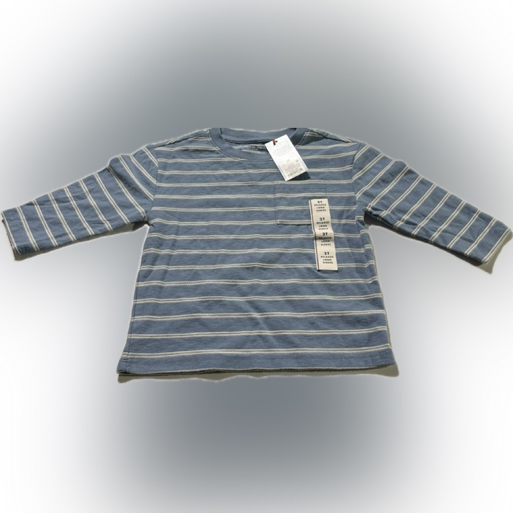 Cat & Jack Blue & Cream Striped Long Sleeved Tee